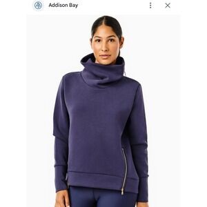 Addison Bay Womens Navy Cowl Neck Pullover Sweatshirt Gold Zipper